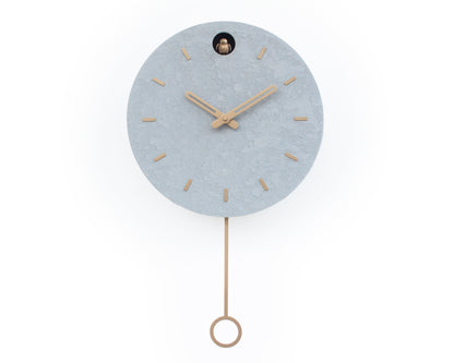 Minimal Concrete Cuckoo Clock – Modern Wall Decor, Brass Details, Optional Pendulum