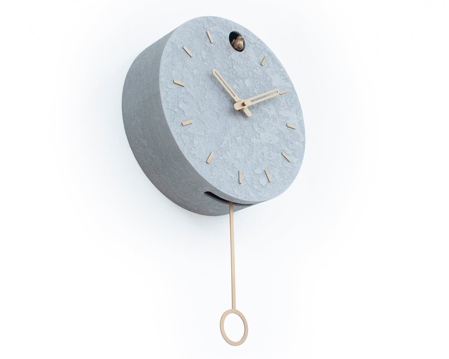 Minimal Concrete Cuckoo Clock – Modern Wall Decor, Brass Details, Optional Pendulum