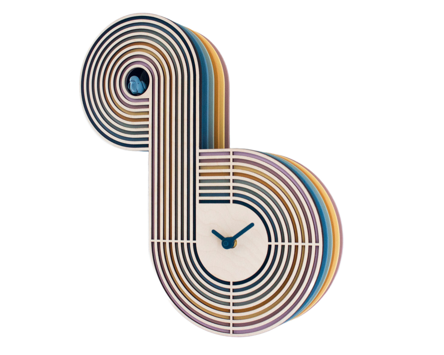 Modern Layered Cuckoo Clock, Colorful Wooden Wall Decor, Sculptural Design