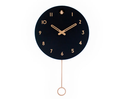 Black Cuckoo Clock, Brass Colored Details, Modern Wall Decor, Minimalist Wooden Handmade Design