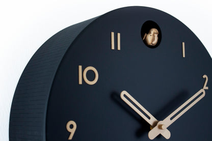Black Cuckoo Clock, Brass Colored Details, Modern Wall Decor, Minimalist Wooden Handmade Design