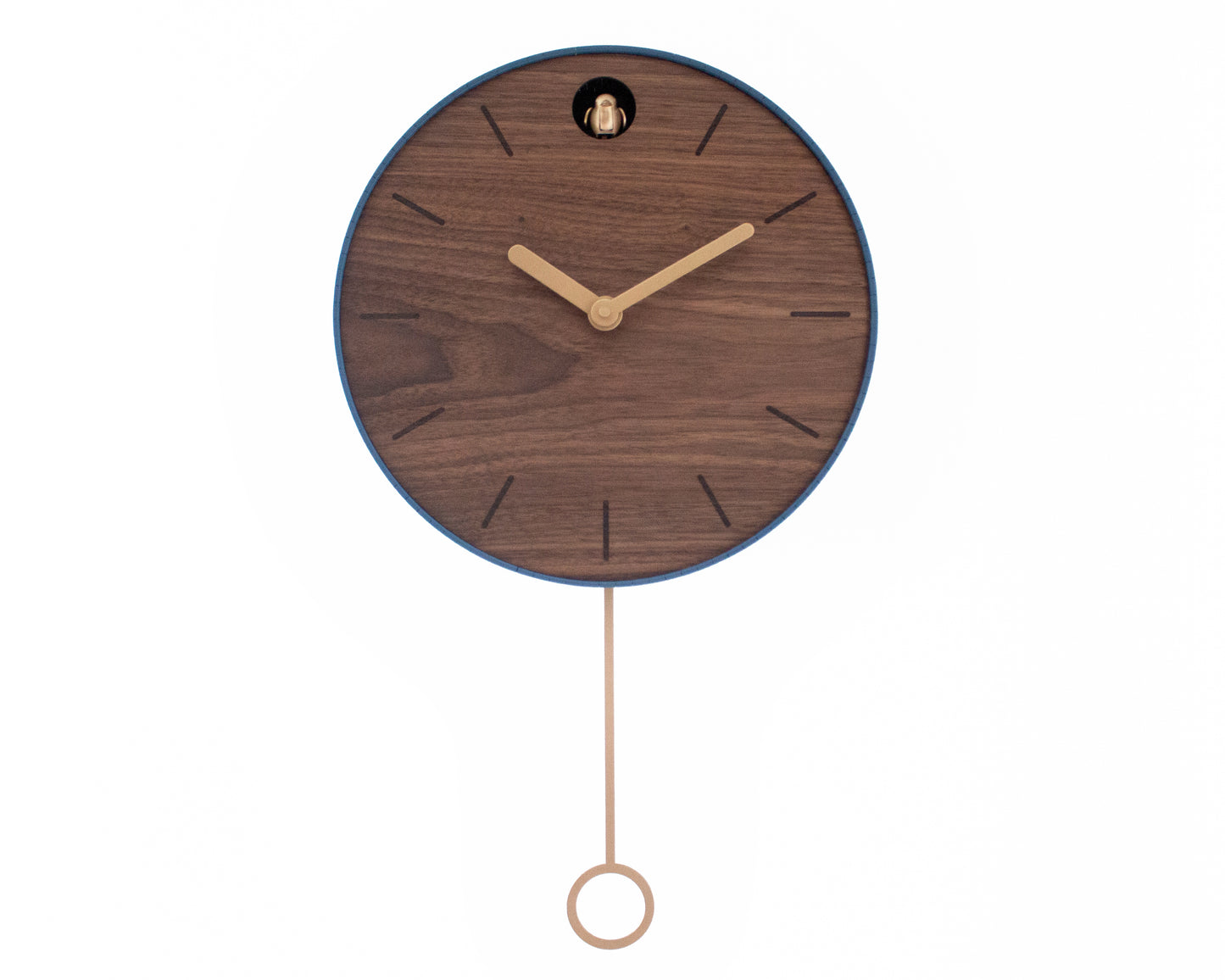Round Walnut Cuckoo Clock – Wooden Design with Custom Colors and Pendulum Option