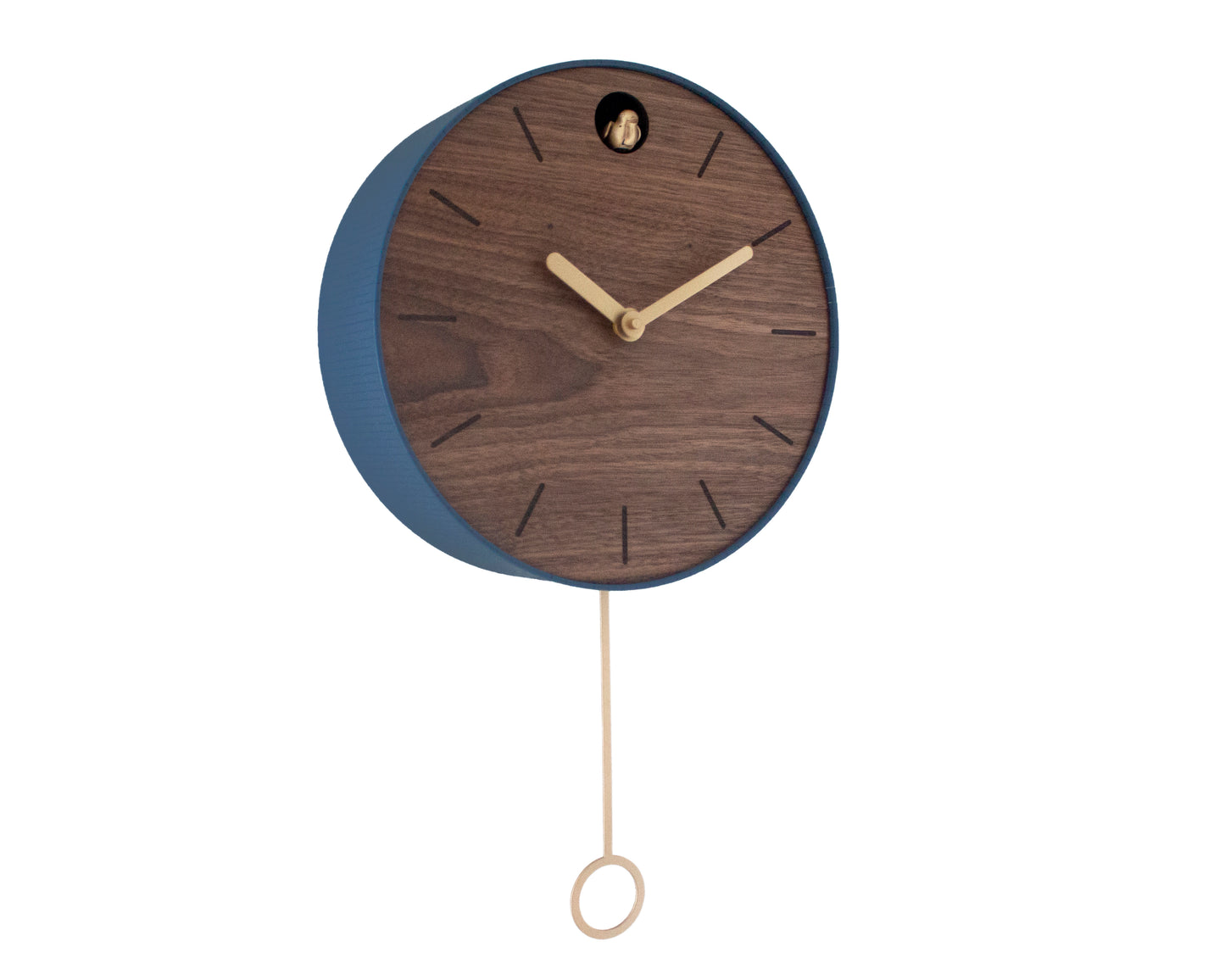 Round Walnut Cuckoo Clock – Wooden Design with Custom Colors and Pendulum Option