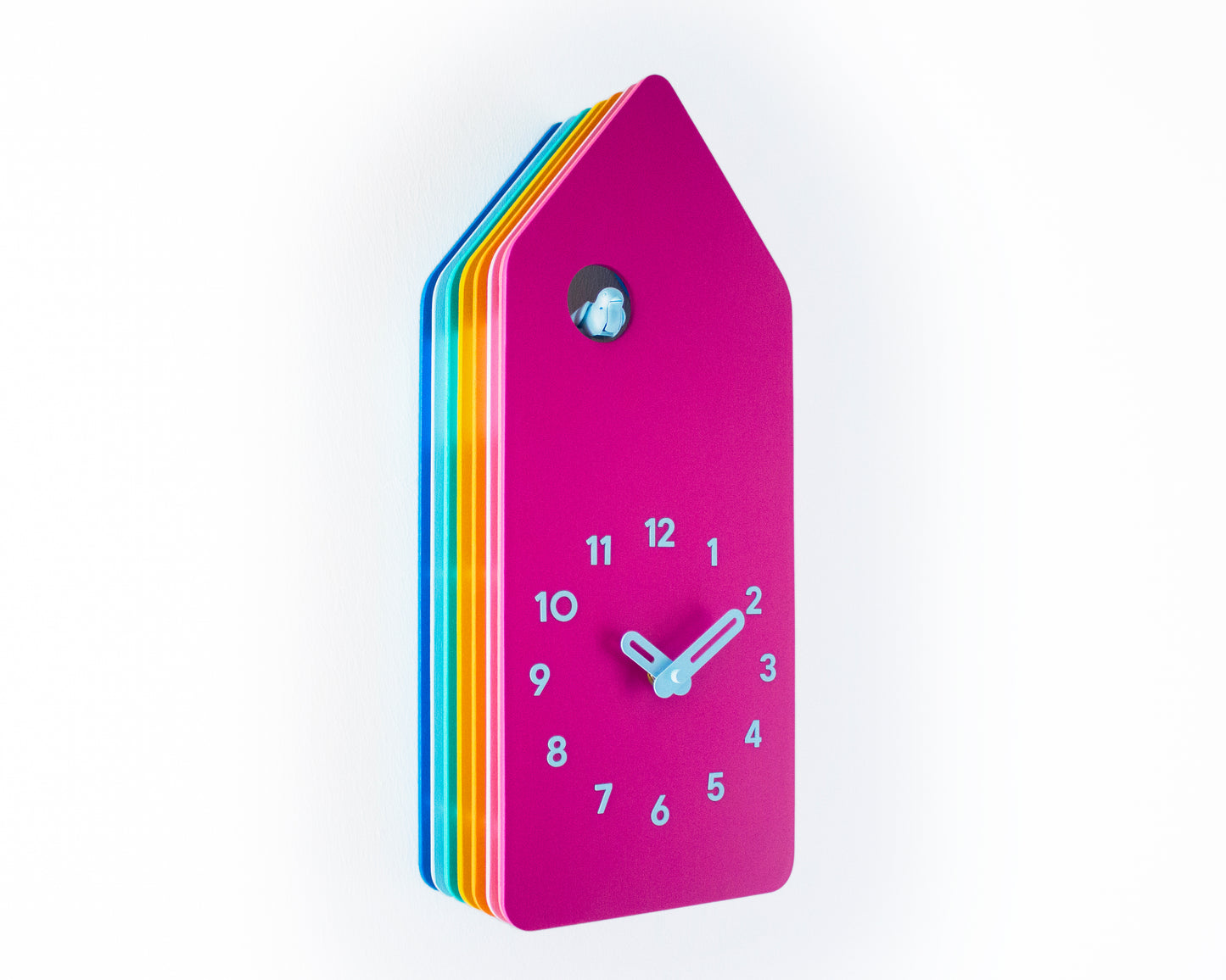 Layered Wood Cuckoo Clock, Rainbow House Shape, Modern Nursery Decor