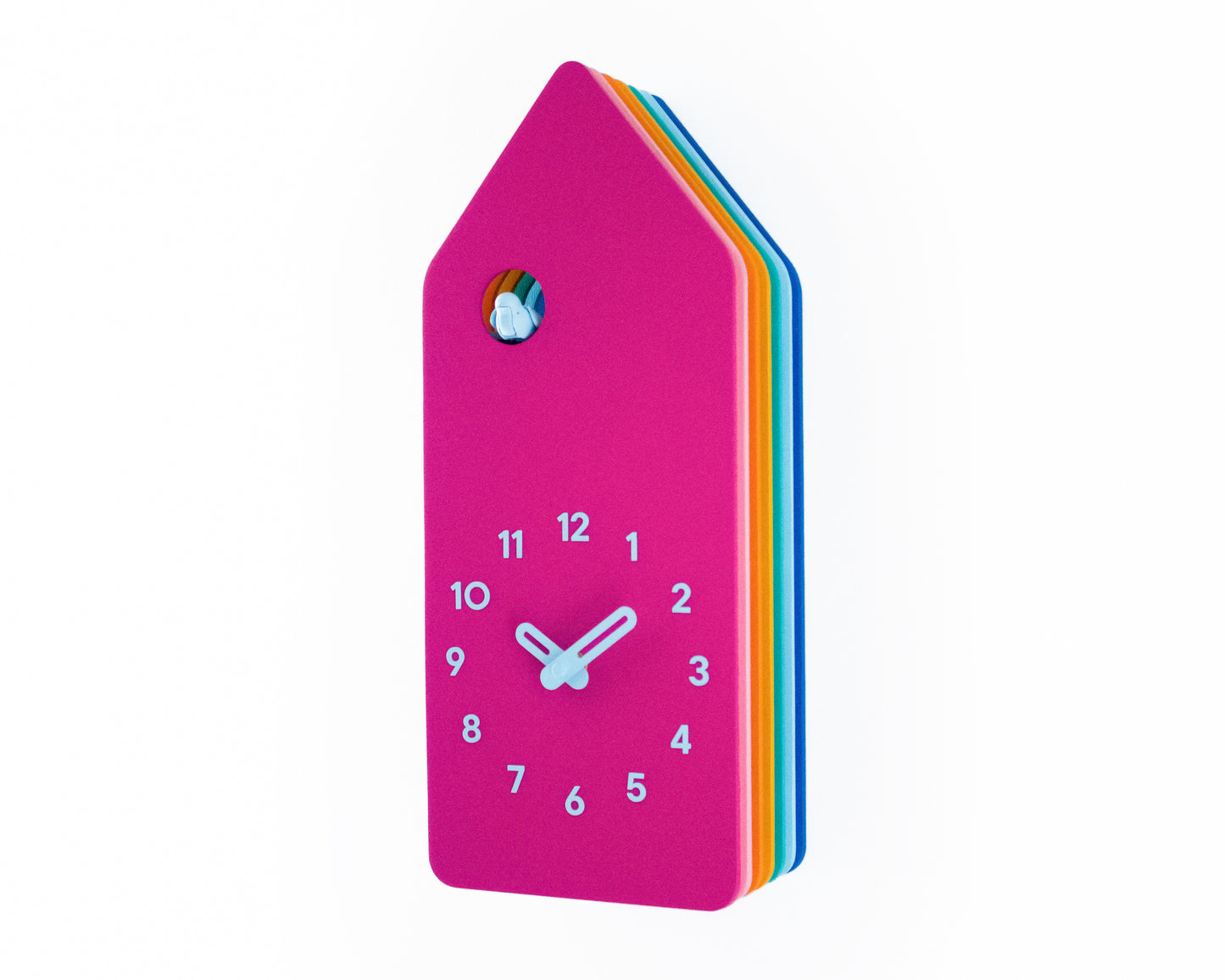 Layered Wood Cuckoo Clock, Rainbow House Shape, Modern Nursery Decor