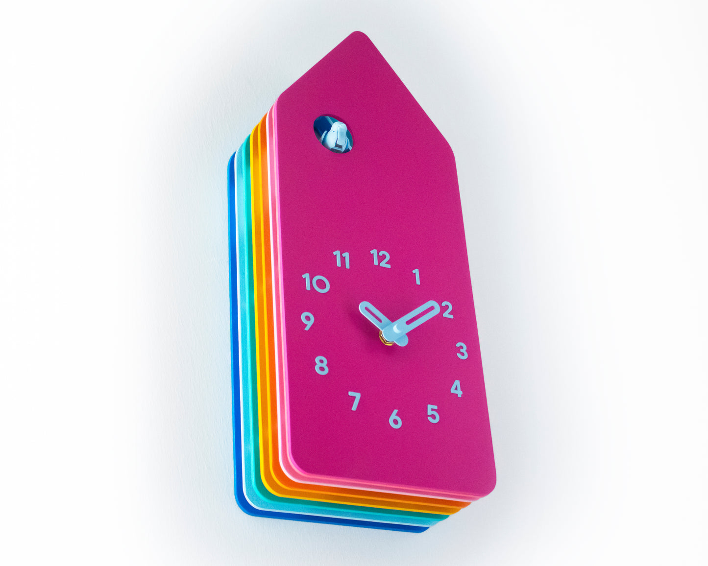 Layered Wood Cuckoo Clock, Rainbow House Shape, Modern Nursery Decor