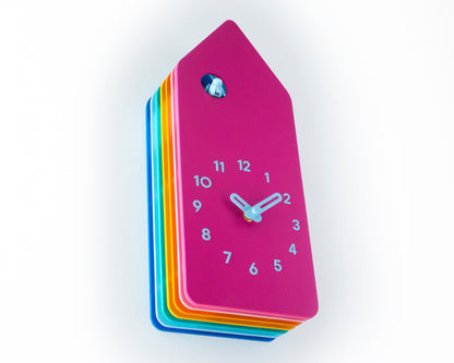 Layered Wood Cuckoo Clock, Rainbow House Shape, Modern Nursery Decor