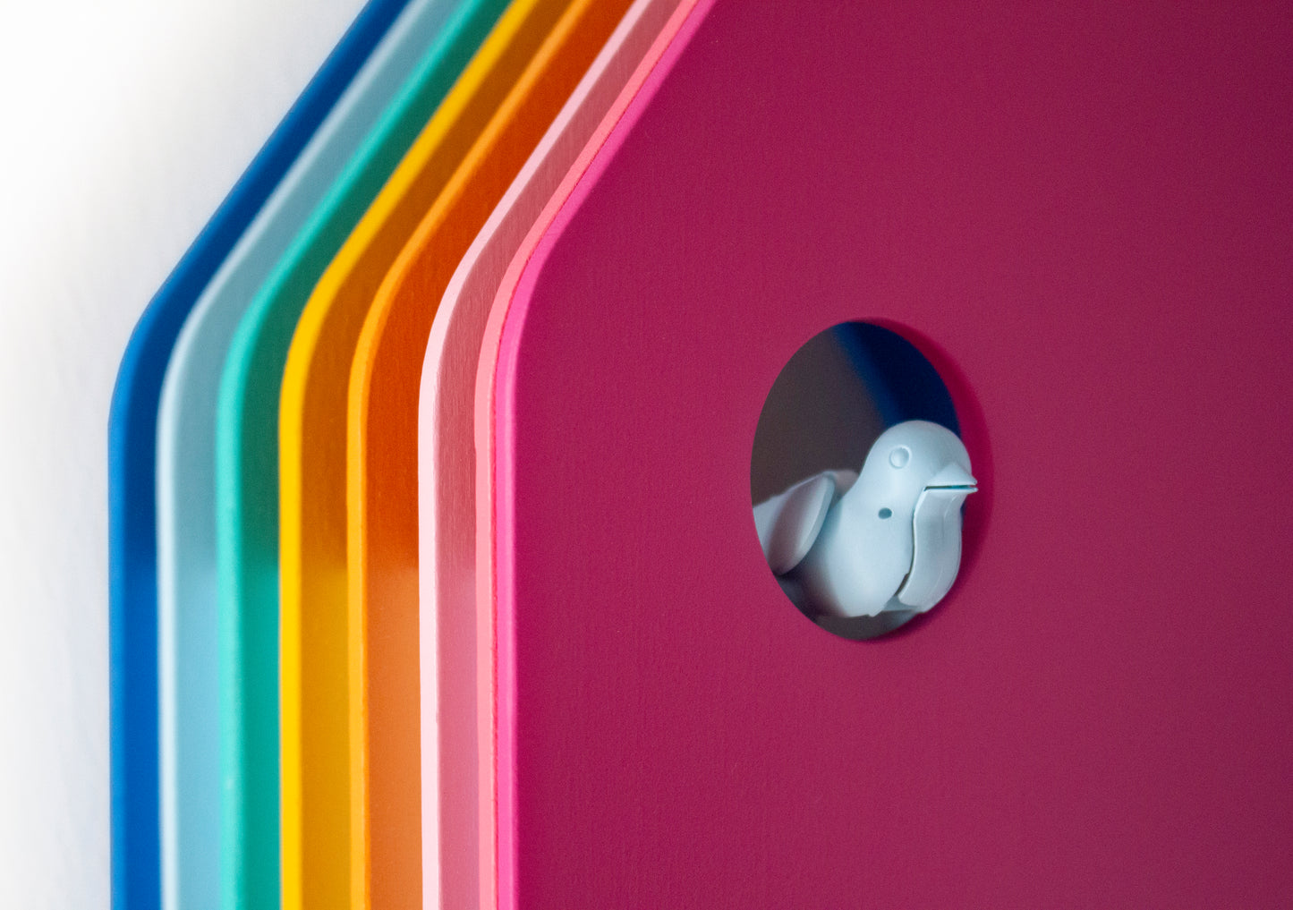 Layered Wood Cuckoo Clock, Rainbow House Shape, Modern Nursery Decor