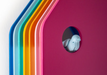 Layered Wood Cuckoo Clock, Rainbow House Shape, Modern Nursery Decor