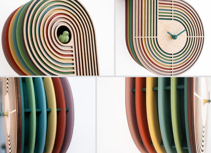 Modern Layered Cuckoo Clock, Colorful Wooden Wall Decor, Sculptural Design
